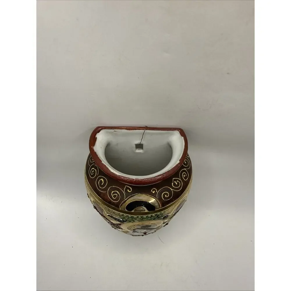 Vintage Japanese Hand Painted Wall Pocket Vase